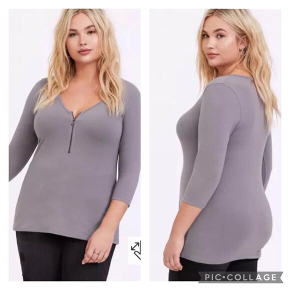 torrid Tops - Torrid Gray Foxy V Neck Zip Front Tee NEW Plus Size 4X